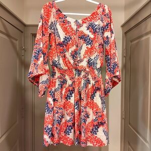 Jessica Simpson Red, Blue, and White Long Sleeve Boho Dress